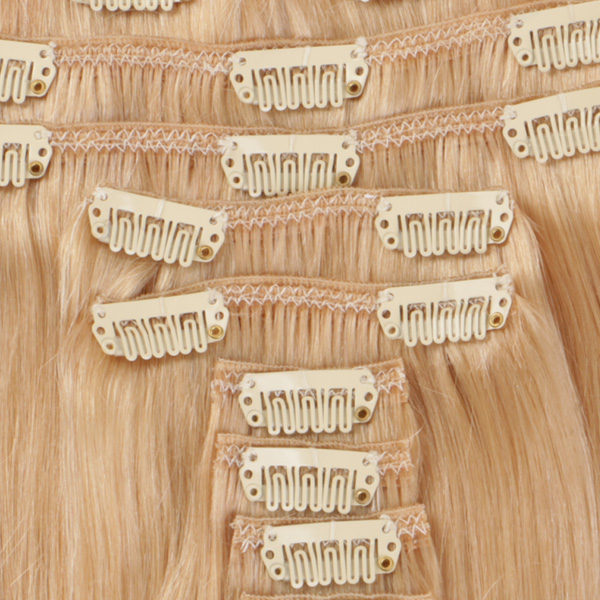 Double weft clip in human hair extensions thick XS063